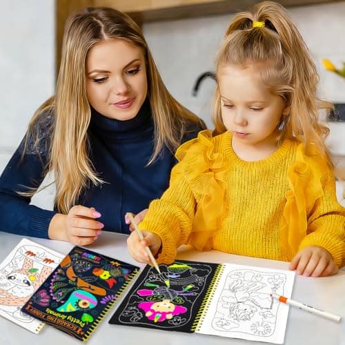 JUNQIU 2 Pack Animal & Unicorn Scratch Art for Kids, Rainbow Scratch Paper Art Notebook, Arts and Crafts for Boys Girls, Birthday Gifts Party Games - Thumbnail 5
