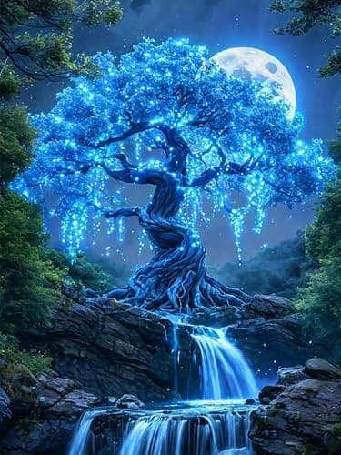 ijbnhd Tree of Life Diamond Art Kits for Adults, Tree of Life Diamond Painting Kits for Beginners, Round Full Drill Blue Scene Gem Art Crafts for Home Decor 12x16 inch - Image 1