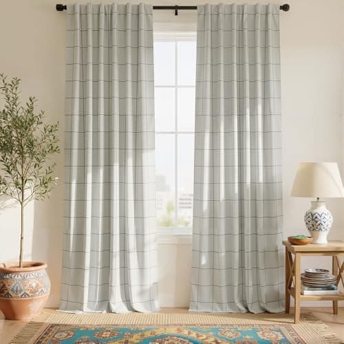 NICETOWN 100% Blackout Plaid Curtains for Boys Room, Rod Pocket & Back Tab Brighton Windowpane Pattern Window Treatments for Living Room, Black, W52 x L84, 2 Panels - Image 1
