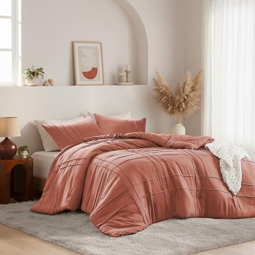 Regency Heights Queen Size Comforter Set Orange, 3 Pieces Bedding Set, Ultra Soft Prewashed Bed Set, Pinch Pleat All Seasons Lightweight Comforter and Shams - Image 1