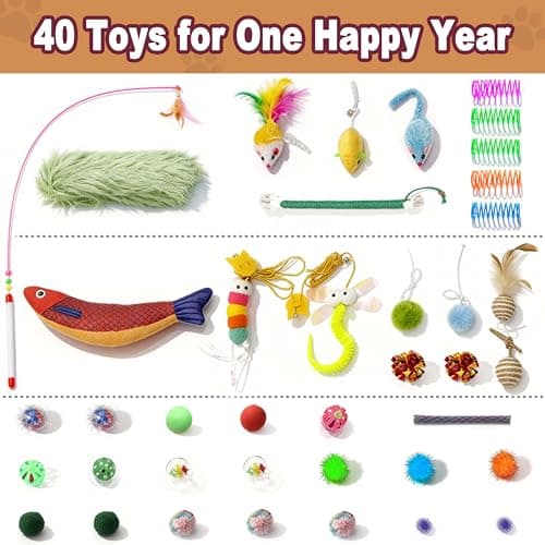 MOYMO 41 Pcs Interactive Cat Toys for Indoor Cats, Kitten Toys with Soft Pillow, Catnip Toys, Chew Rope, Feather Wand, Springs and Balls for Indoor Kittens - Thumbnail 5