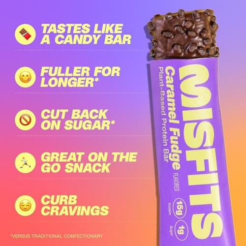 Misfits Protein Bar Variety Pack | Nutrition Bars - 14-15g Protein, 1g Sugar, Plant-based, Low Carb, Non-GMO, Gluten Free Snacks | Sample Pack of 5 - Multiple Flavors - Thumbnail 4