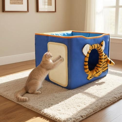 CWV Interactive Cat Toys for Indoor Cats, Kitten Toys with Scratch Pad， Cat Hideaway with Peekaboo Holes, Tiger Cat House Cave with Soft Pillow - Thumbnail 5
