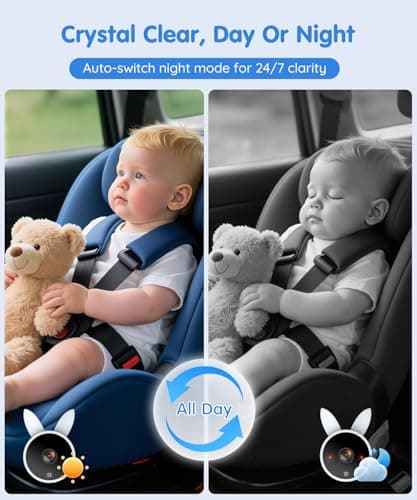 Babyvue BV4 7in Baby Car Monitor, IPS 1080P Large Screen Display with USB Plug & Play Power, AUTO IR Night Vision Car Seat Monitor, Baby Registry for Boys & Pets, Travel Essential - Thumbnail 3