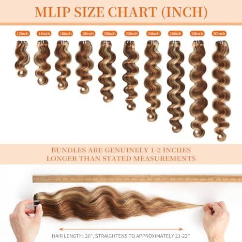 Highlight Bundles Human Hair Body Wave Virgin Hair Extensions With Brown/Blonde 3 Tones Highlights 3 Bundles/Pack 16 18 20 Inch 100g/Bundle - Thumbnail 6