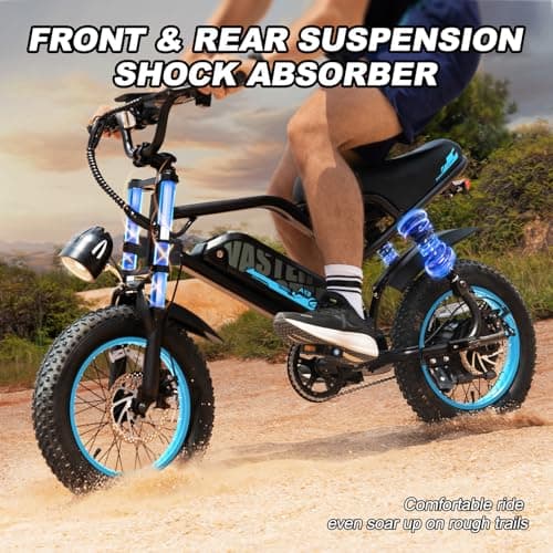 AVDLBIKE Electric Bike, 16'' Fat Tire eBike for Teens/Adults, 500W E-Bike with 36V/12.8Ah Removable Battery, 20 MPH 45 Mile Range Commuting Electric Mountain Bike with Dual Dual Brakes-Blue A13 - Thumbnail 6