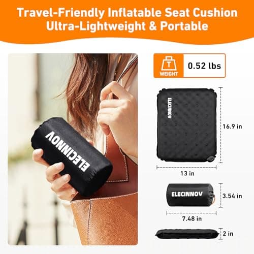 ELECINNOV Inflatable Seat Cushion, Self Inflating Memory Foam Portable Stadium Seat Cushions for Bleachers Lightweight Camping Comfort Airplane Cushion for Long Flights Outdoor Events - Thumbnail 2