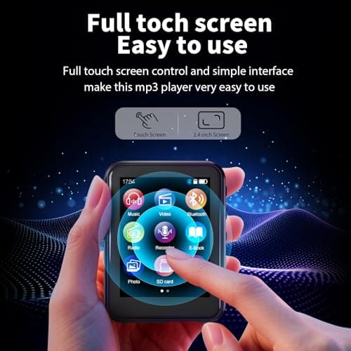 QNGEE MP3 Player with Bluetooth 5.3, 16GB 2.4-Inch Full Touchscreen Music Player for Kids, FM Radio, Voice Recorder, Hi-Fi Sound, E-Book, Earphones Included - Thumbnail 2