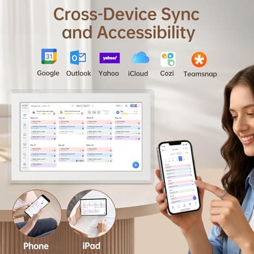 Yemsd 15.6" Digital Calendar, Smart Wall-Mounted HD Touchscreen Electronic Family Calendar, Chore Chart & Meal Planner, Built-in Digital Photo Frame with Desk Calendar Base, Desk Calendar Refills, White - Thumbnail 2