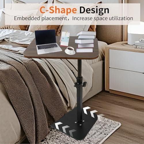 coddlecove TV Tray Side Table, Adjustable Couch Table and Sofa Table, Overbed Snack Tables Study TV Tray C Shaped End Table Food Snack Trays for Eating Small Spaces(15.7" W x 11.8" D, Walnut) - Thumbnail 4