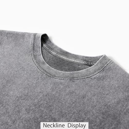 Zukela Grey Men's Oversized Vintage Acid Wash Cotton Shirts Unisex Loose Fit Short Sleeve Casual Drop Shoulder Tops Tees S - Thumbnail 2