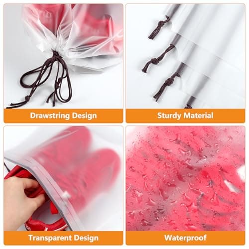 50 Pack Shoe Bags for Travel, 15.7" x 11.8" Large Clear Travel Shoe Bag Vacation Essentials Cruise Essentials Portable Drawstring Packing for Men & Women - Thumbnail 3