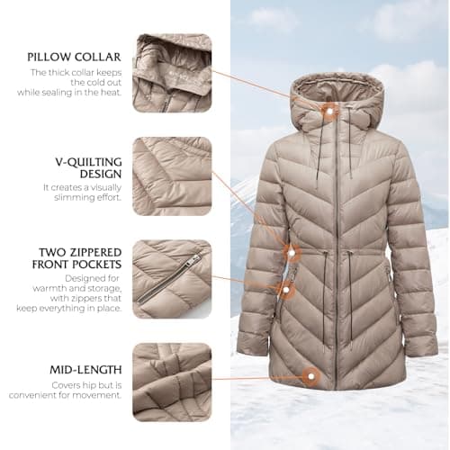 BINACL Women's Thickened Jacket with Hood, Mountain Snow Ski Windproof Modern Glossy Down Alternative Hiking Quilted Parka Stylish Puffer Winter Warm Club Winter Shiny Padded Coat(Taupe S) - Thumbnail 4