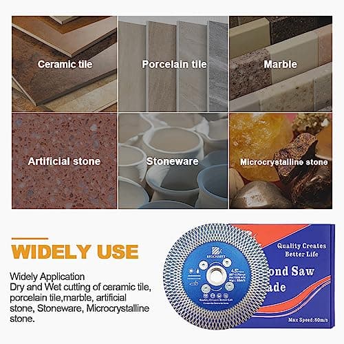 Diamond Porcelain Tile Saw Blade - BRSCHNITT 2pcs 4.5" Super Thin Diamond Cutting Grinding Disc with X Teeth with 5/8 Thread for Ceramic Tiles,Granite,Marble Angle Grinder Circle Saw Blade - Thumbnail 3