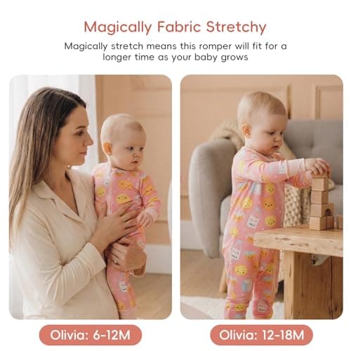 aqpa Pajamas for Baby Boys & Girls, 92% Viscose From Bamboo and 8% Spandex, Preemie & Newborn Sleepers, 2-Way Zipper PJs(Pink cookies 3-6M) - Thumbnail 4