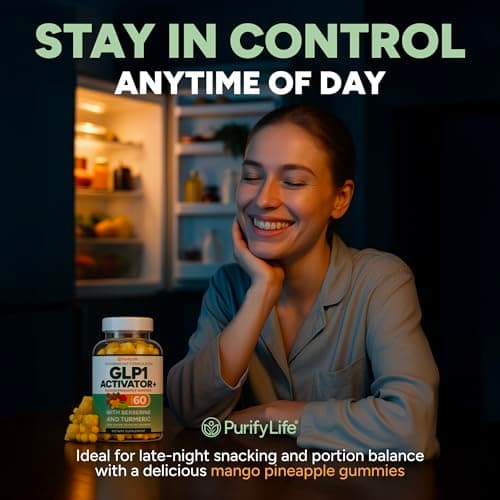 GLP-1 Support Gummies – Sugar-Free Appetite & Craving Control Supplement with Berberine, Cinnamon, Turmeric, Garcinia & Raspberry Ketones – Digestion, Weight Loss, Carb Blocker, Vegan, Keto - Thumbnail 3