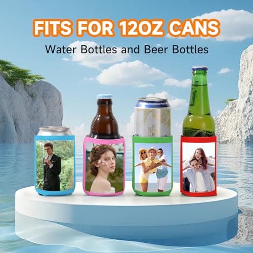 Custom Neoprene Can Cooler Sleeves 2 Pack Bulk Drink Insulated Beer Can Coolers Personalized Logo Image Text Collapsible Can Sleeves for Weddings, Parties, Mother’s Day, Father’s Day - Thumbnail 3