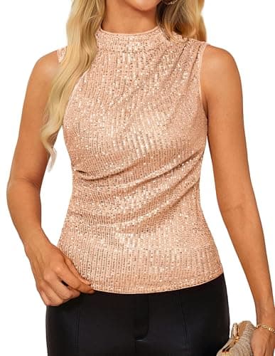 Party Shirts Sparkly for Women Glitter Sleeveless Cami Crop Vest Shimmer Club Top Sequin Tank Tops Champagne Medium