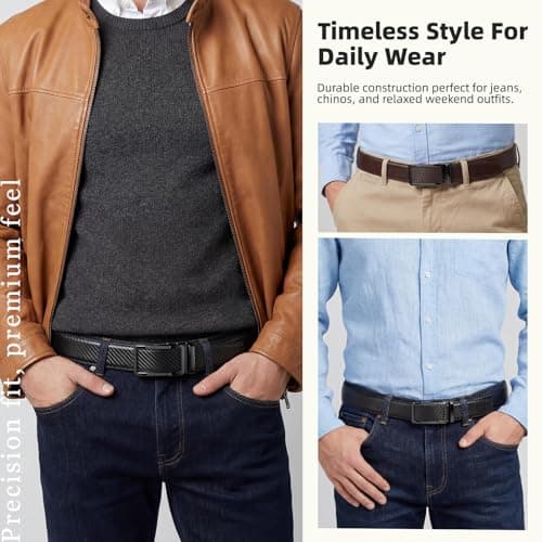QVGFCTB Ratchet Belts for Men - 2 Pack Leather Belts for Men, Easy to Slide Adjustable, Trim to Fit, Gift for Him, Dress&Casual (1 3/8") - Thumbnail 6