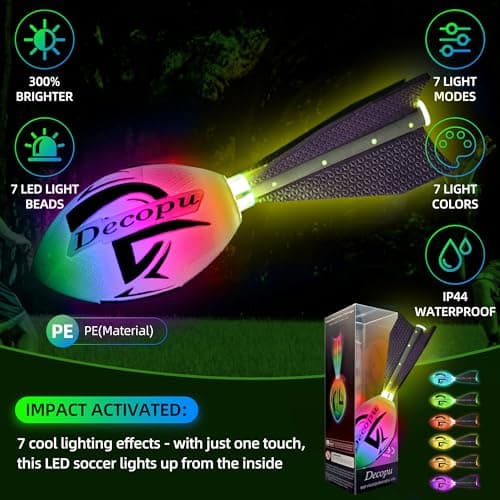 KASTUMBGA Rechargeable Glow in The Dark Light Up Football-7RGB Color Changing LED, Impact-Responsive, Durable Foam (No Pump), Perfect for Beach/Park/Backyard, Birthday Gift for Boys 6-15 Years Old - Thumbnail 3