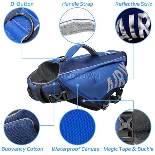BECROWM Dog Life Jacket Ripstop Dogs Life Vest for Swimming Boating Dog Safety Vest Adjustable Preserver with High Buoyancy and Durable Rescue Handle for Small,Medium,Large Dogs (Medium) - Thumbnail 6