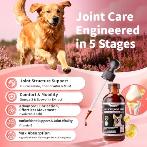 POPPAW Joint Supplement for Dogs - 10 in 1 Hip and Joint Supplement Drops with Hyaluronic Acid, Liquid Glucosamine for Dogs with Chondroitin, MSM & Omega 3-2 FL.Oz - for All Breeds & Sizes - Thumbnail 5
