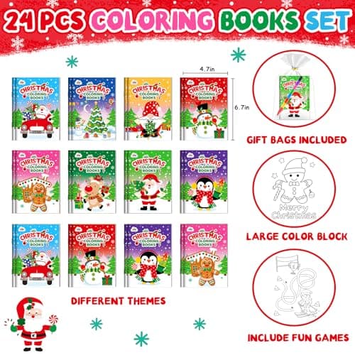ZMLM 24 Pack Christmas Coloring Books for Kids with Crayons,Party Favors for Kids 4-8, Goodie Bags Stuffers for Toddlers, Classroom Prizes Birthday Return Gifts (Christmas) - Thumbnail 4