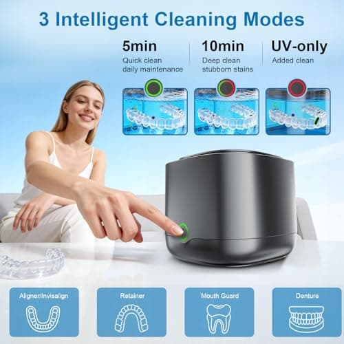 OnBeam Ultrasonic Retainer Cleaner, 45kHz Retainer Cleaner Machine 4000mAh for Denture, Night Guard, Mouth Guard, Aligner, Brace 24W Dental Cleaning Pod with 4 UV Lights, 200ml Multiple Cleaning Modes - Thumbnail 5