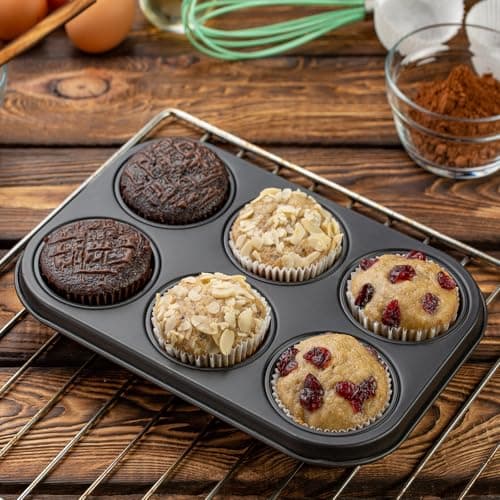 Shinsin Jumbo Muffin Pan 6 Cup, 2-Pack Nonstick Extra Large Muffin Tin for Baking, Durable Non-Toxic Carbon Steel, 3.35'' Diameter, 1.77'' Deep Muffin Mold, Deep Cup Design - Thumbnail 6