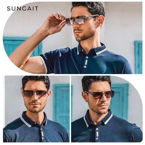 SUNGAIT Rimless Rectangle Sunglasses Square Frameless Shades for Men Women Y2K Vintage Retro UV Protection (Black/Grey Gradient Lens) SGT722-HH - Thumbnail 4