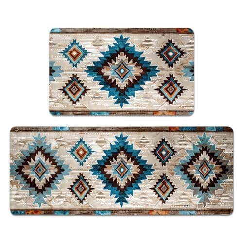 YWZDS Navajo Kitchen Rugs Set of 2, Geometric Farmhouse Style Kitchen Mats with Rubber Backing Non Skid Washable, Southwestern Kitchen Decorations (17" x 29 + 17" x 47") - Image 1