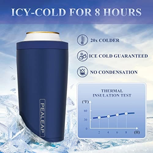 4 in 1 Insulated Slim Can Cooler for 12 OZ Cans and Beer Bottle - Keep 8 Hours Cold, Easy to Hold - Stainless Steel Can Holder, Double Walled Can Insulator for Hard Seltzer and More (Navy Blue) - Thumbnail 3