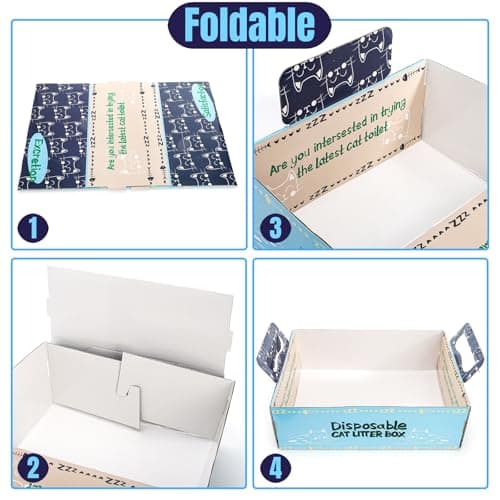 Hiceeden 8 Pcs Disposable Litter Box for Cats, 16.9" x 12.4" x 5.4" Travel Cat Litter Boxes with Disposable Scoops, Portable Cardboard Litter Box with Double Waterproof Coating, Blue - Thumbnail 3