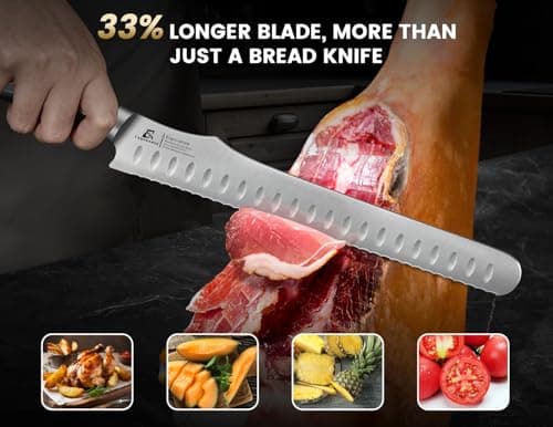 CoquusAid Bread Knife for Homemade Bread, 10.6 Inch Multifunction Serrated Knife, Razor Sharp Slicer, High Carbon German Steel Bread Cutter, Ergonomic Handle Design for Sourdough Turkey Fruit Cutting - Thumbnail 5