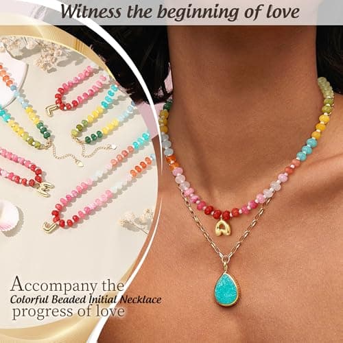 Btysun Bubble Necklace with Initial V, Bubble Necklace Letter Beaded Necklaces for Women Teen Gifts Trendy Stuff Colorful Gemstone Choker Gifts for Girlfriend Birthday Christmas Jewelry - Thumbnail 2