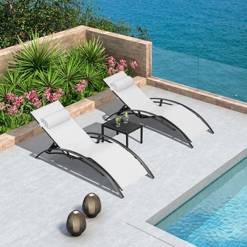PURPLE LEAF Patio Chaise Lounge Chair Set with 2 Side Table Outdoor Pool Adjustable Recliner Chairs for Outside Beach Poolside Sunbathing Tanning Lounger - Thumbnail 2