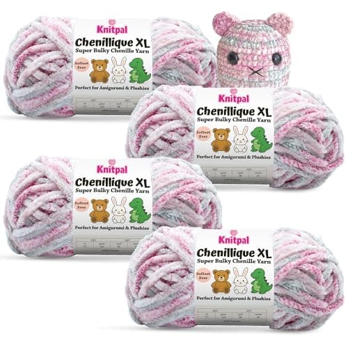 Chenillique XL Plush Velvet Chenille Yarn #6 Super Bulky – 4-Pack (352 Yards / 400 g) – Variegated Yarn for Plushies, Blankets, Amigurumi & Accessories - Dusky Rose - Image 1