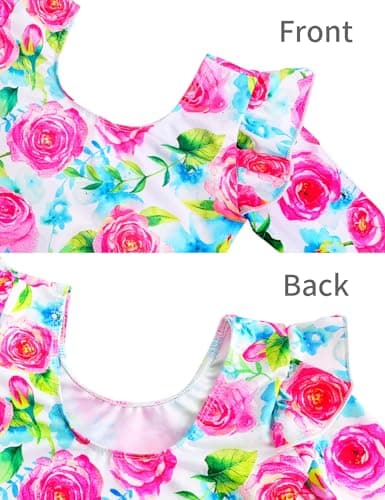 Tziharora Leotards for Girls Gymnastics Size 7-8 Years Old Long Sleeve Gym Leos Pink Rose Dance Bodysuits - Thumbnail 3