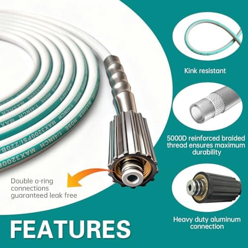 LTANLE High Pressure Washer Hose 50 Feet 1/4 Inch, M22 Dual O-Ring Leak-Proof 3200 PSI Replacement Hose - Thumbnail 6