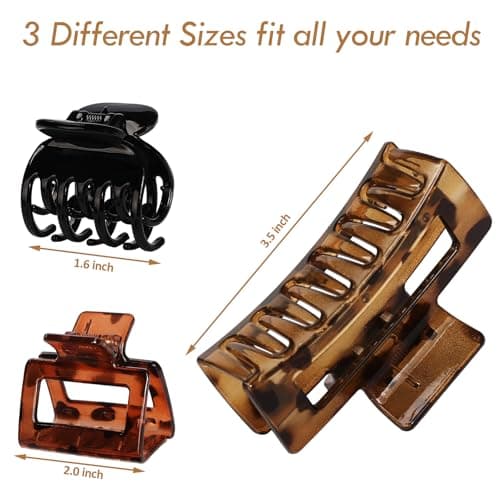 CHANDAT Medium Claw Hair Clips Set for Women - 3 Styles, 9PCS Rectangle Hair Clips for Thick Hair, Square Clips for Thin Hair - Leopard - Thumbnail 3