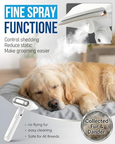 Spray Deshedding Brush for Cats & Dogs, 2-in-1 Mist Grooming Tool with Undercoat Removal, Anti-Static Pet Hair Remover, Gentle Stainless Steel Comb, No Flying Fur, Self Cleaning - Thumbnail 2
