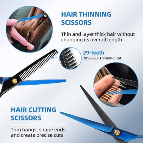 ETHTXE Professional Hair Cutting Scissors Kit, 6.5" Barber Cutting & Texturizing Shears – Premium Stainless Steel Salon Scissors for Men, Women, Home Use, Professional Barbers and Gift Giving - Thumbnail 3