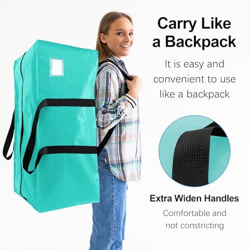VELVETSURE 6 Pack Heavy Duty Large Moving Bags W/Backpack Straps - Strong Handles & Zippers, Storage Totes For Space Saving, Fold Flat, Alternative to Moving Box and Storage Bin, Aquamarine - Thumbnail 4