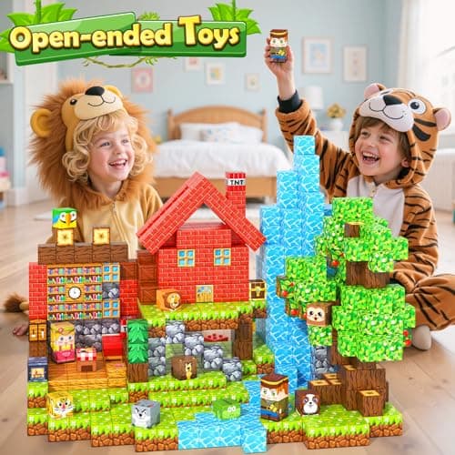 150PCS Magnetic Blocks - Mine Magnet World Forest Animal Set, Magnet Toys Games for Kids Ages 4-6 6-8 8-12, Magnetic Building Blocks for Boys & Girls, STEM Montessori Sensory Toys for Kids Ages 3+ - Thumbnail 4