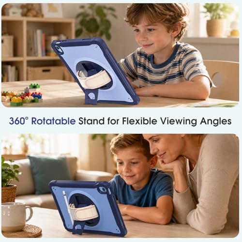 ProCase Kids Case for iPad A16 11th Gen 11" 2025/iPad 10th Gen 10.9" 2022 with Screen Protector, Fully-Body Shockproof Rugged Protective Cover with Rotatale Stand Hand/Shoulder Strap -Navy - Thumbnail 3