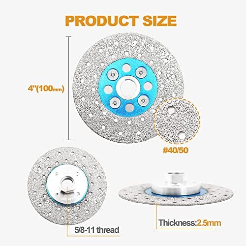 Diamond Granite Cutting Wheel,BRSCHNITT 4-Inch 100mm Vacuum Brazed Angle Grinder Diamond Blade with 5/8-11 Thread for Grinding Beveling Shaping Rounding Granite,Porcelain,Tile,Stone,Marble,Quartz - Thumbnail 2