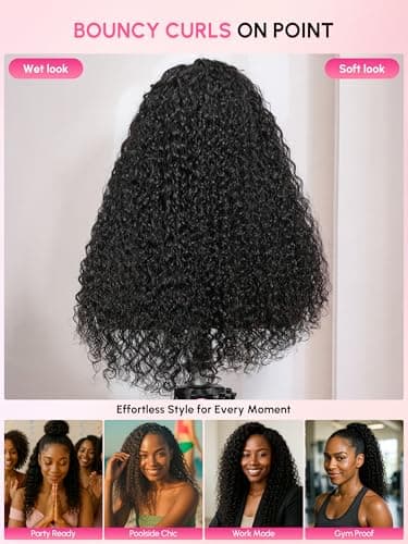 shangyinfa 24 Inch Water Wave Half Wig | Human Hair Glueless Design with Invisible Drawstring | Pre-Blended 4C Edges | 3B/3C Curl Pattern | 180 Density | Flip Over Style for Summer - Thumbnail 5