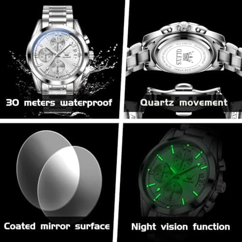 OLEVS Silver Watch for Men Luxury Waterproof Men's Watch Casual Fashion Analog Stainless Steel Chronograph Large Face Men's Watches Elegant Classic Quartz Date Wrist Watches for Man Reloj - Thumbnail 5