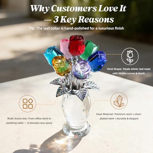 MysticGlitz 5.7" Crystal Rose Figurine with Vase, Glass Flowers Bouquet Collectible for Home Decor, Hand-Polished Everlasting Rose Centerpiece, Birthday for Women - Thumbnail 5