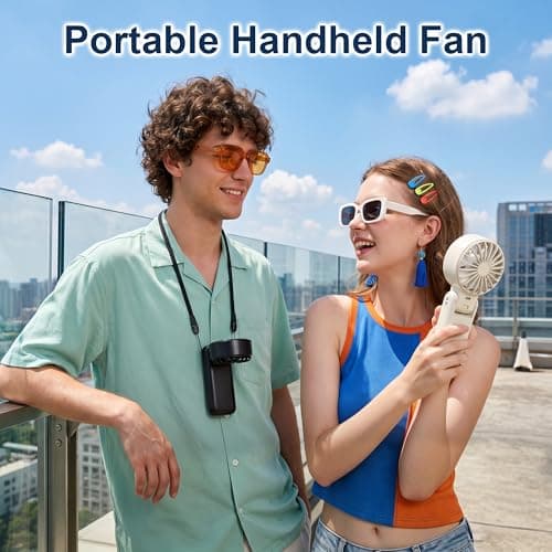 Husdensky Portable Handheld Fan with Ice Cooling, 5.5m/s High Speed, Foldable Neck Fan, 5-Speed LED Display, 12H Battery, Independent Switch, Personal Fans for Travel, Concerts, Sports Events - White - Thumbnail 3